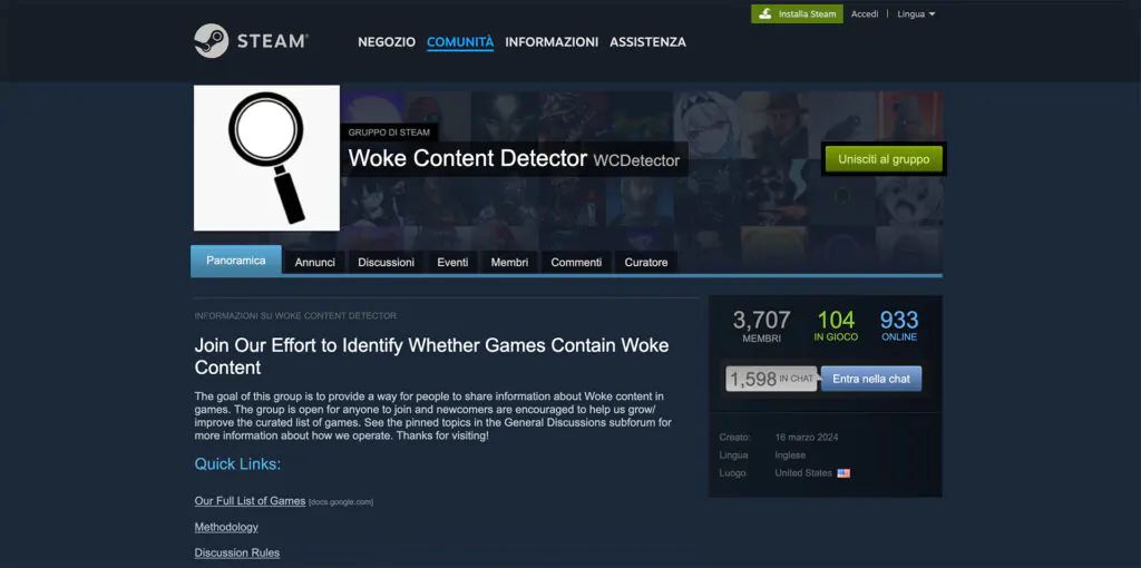 Il gruppo Steam Woke Content Detector sconsiglia i titoli in base alla presenza di contenuti woke.