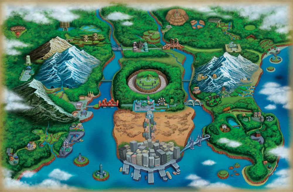 Regione di Unima, luogo in cui si svolgono le avventure in Pokémon Nero e Bianco.